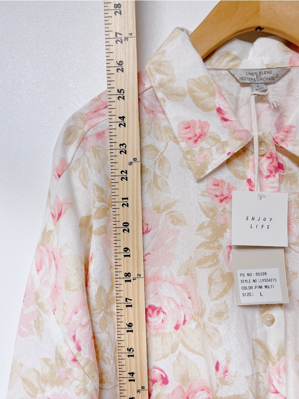 Hester & Orchard Flora Pink Linen Blend Button-Front Women's Top Blouse Size L - Picture 10 of 13